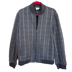 7 Diamonds Hughes Bomber Jacket Men's L Gray‎ Plaid Wool Blend Full Zip Casual